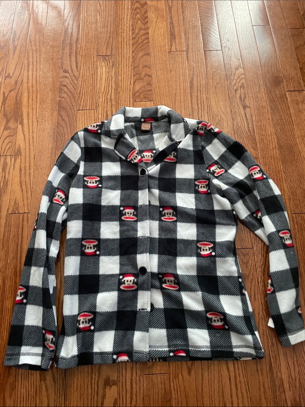 Paul Frank Y2K Black White Plaid Fleece Pajama Shirt Sz Large